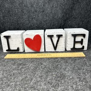 Decorative LOVE Wooden 3 Inch Blocks White Red Heart Home Decor